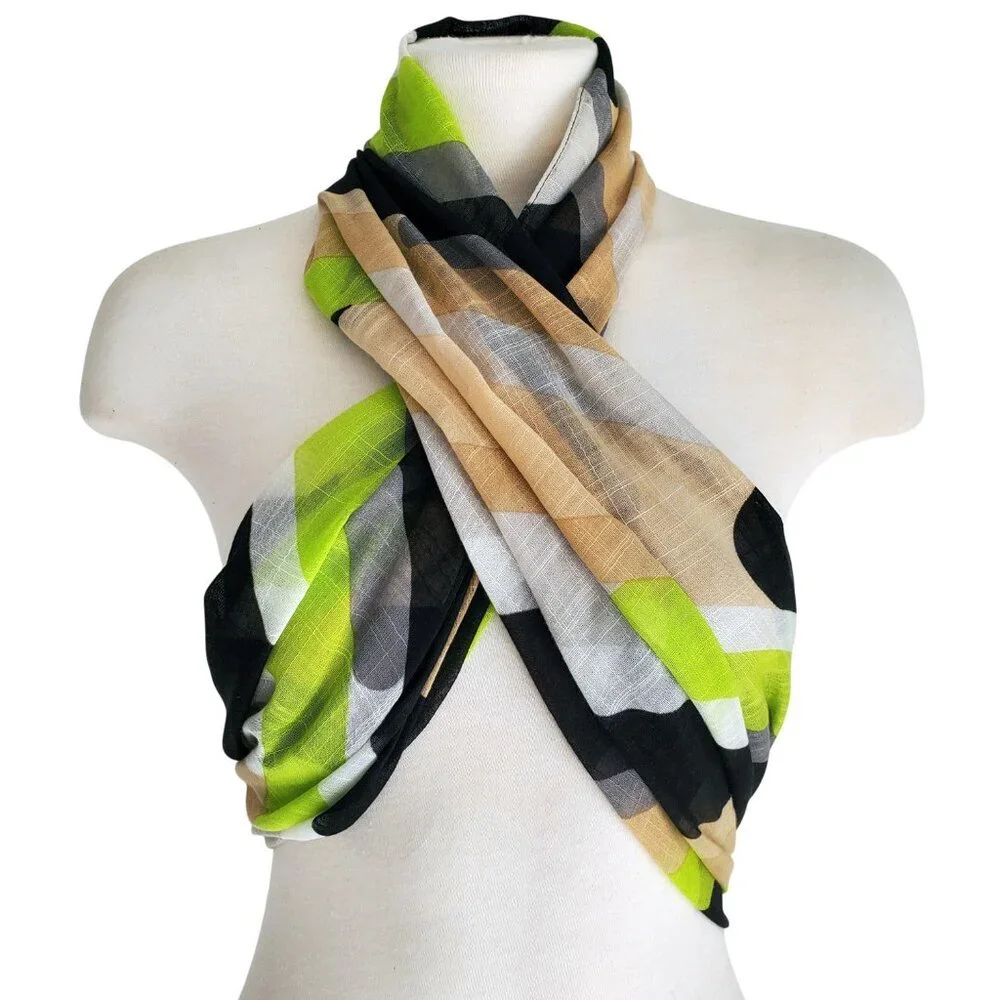 ECHO long scarf lightweight Graphic Art to Wear Raw fringe Ends 84 x 23.75